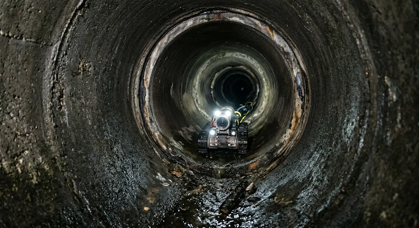 Robotic sewer camera inspecting pipe interior for Drain Snake Service in Woodfin
